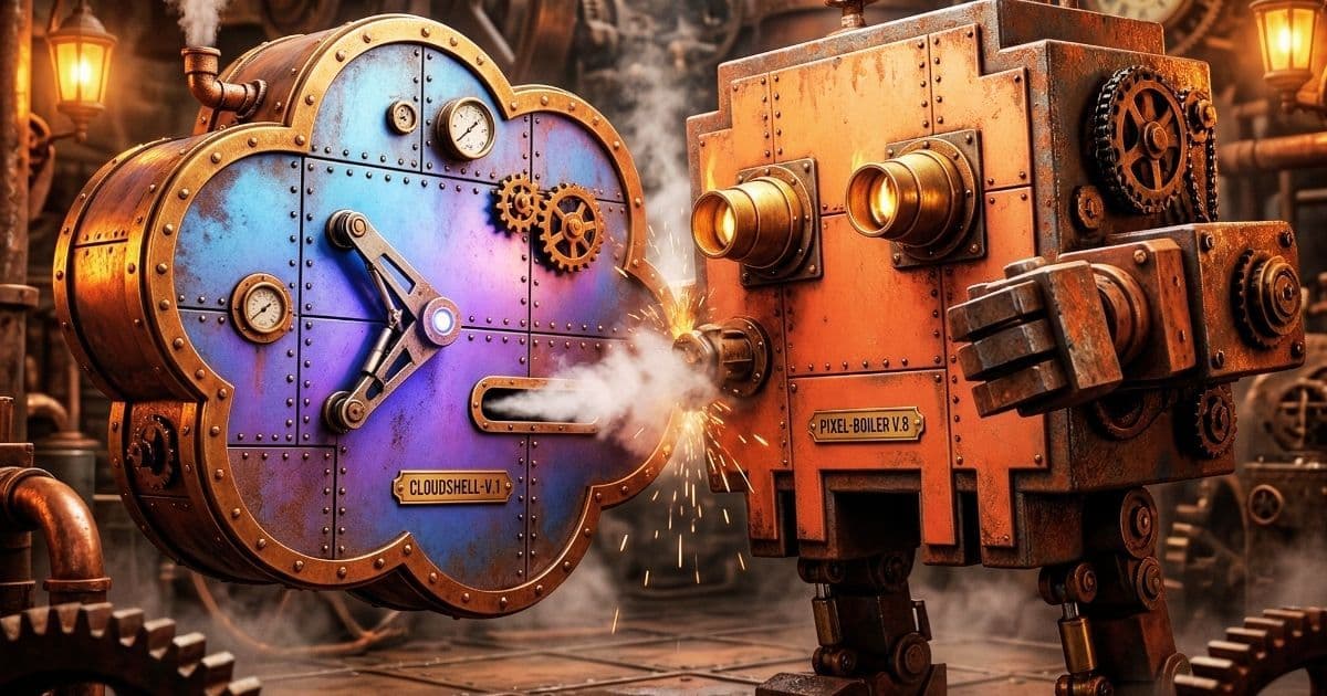 Rappresntazione in stile steampunks dei loghi Codex e Claude Code in un combattimento face-to-face, 1vs1